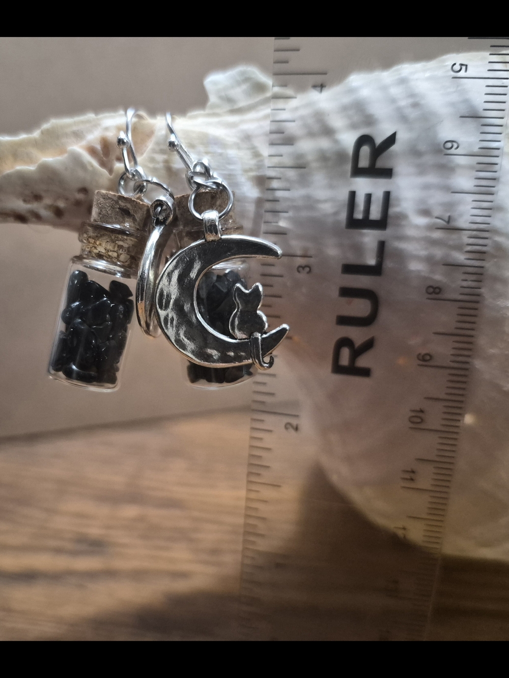Silver Moon & Black Obsidian Charm Earrings - Women Jewelry